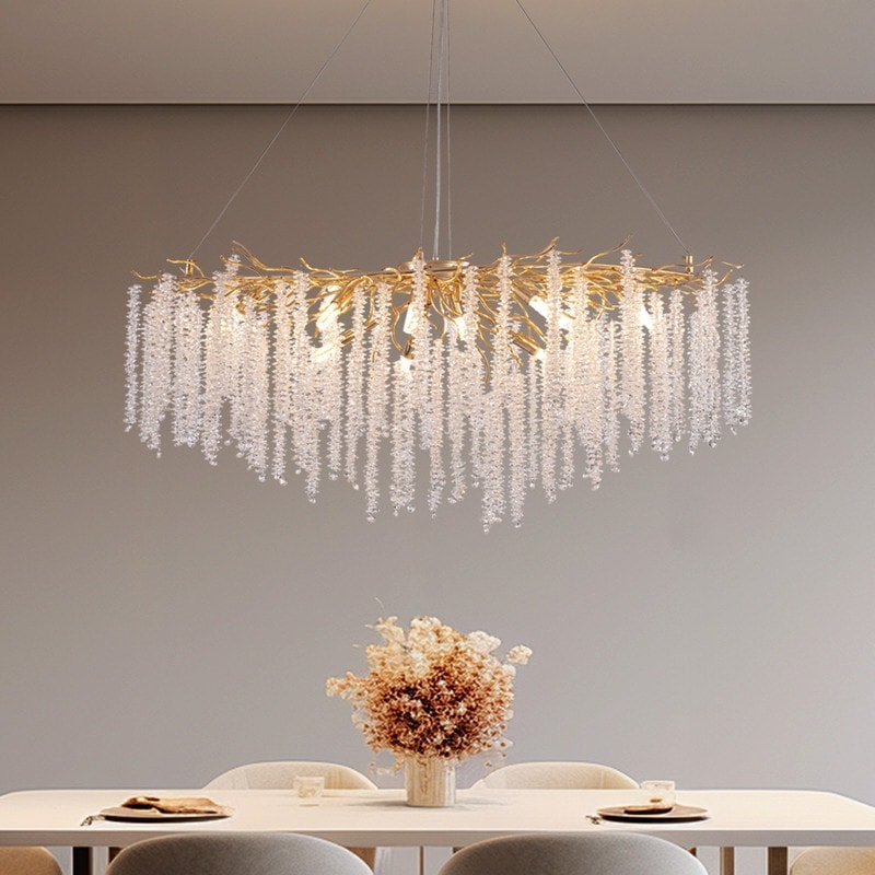 40 in Gold Crystal Chandelier Dimmable Ceiling Fixtures for Dining Room