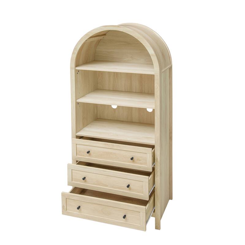 Wood Kitchen Cabinet, Storage Cabinet with Adjustable Shelves, Arched Accent Cabinet with 3 Smooth-Glide Drawers