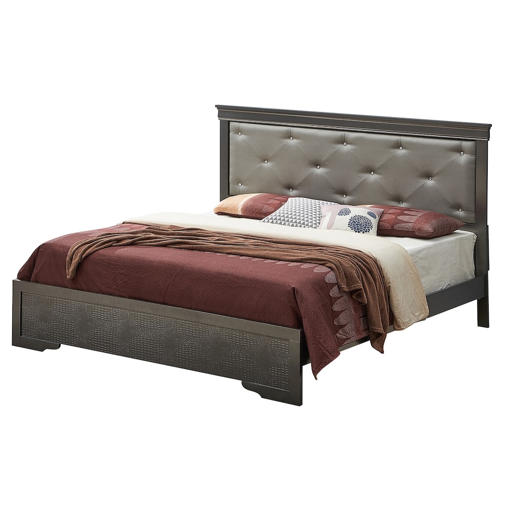 Jewel Tufted King Panel Bed - 85" - Metallic Black