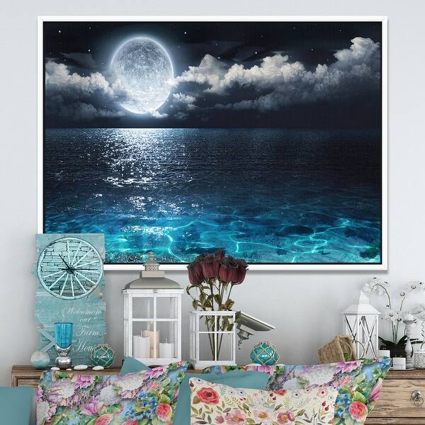Shop Designart Romantic Full Moon Over Sea Seascape Framed Canvas Art Print Overstock 18954429