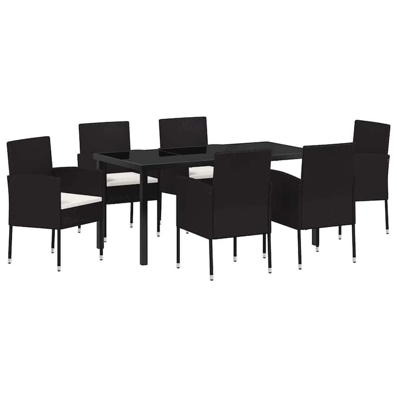 vidaXL Garden Dining Set with Cushion Black Poly Rattan