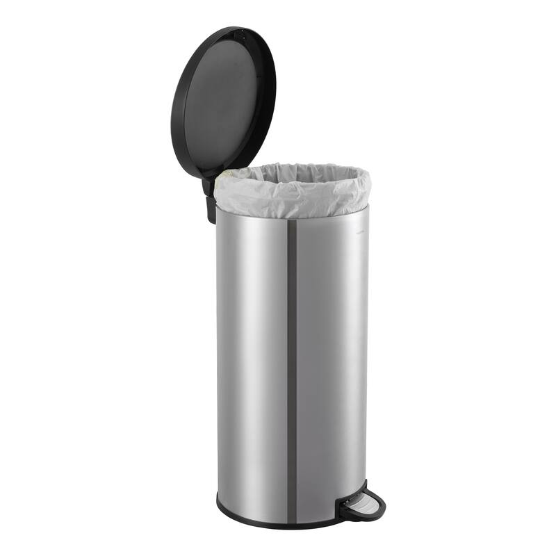 happimess Oscar Round 8-Gallon Step-Open Trash Can with FREE Mini Trash Can, Stainless Steel/Black