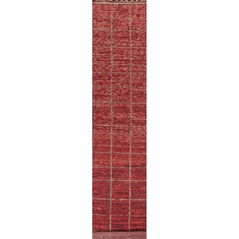 Geometric Modern Moroccan Oriental Runner Rug Hand-knotted Wool Carpet - 2'0" x 17'3"