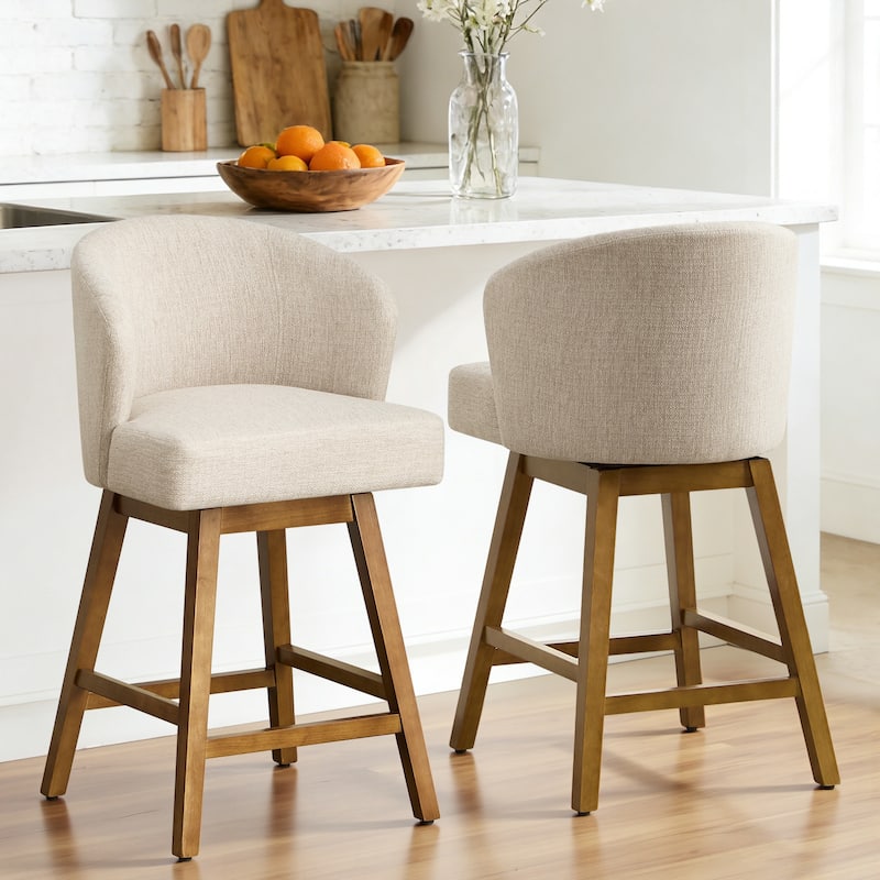 26 Inch Upholstered Swivel Counter Height Bar Stools with Back and Solid Wood Frame - 37.8"H x 20.9"W x 21.3"D