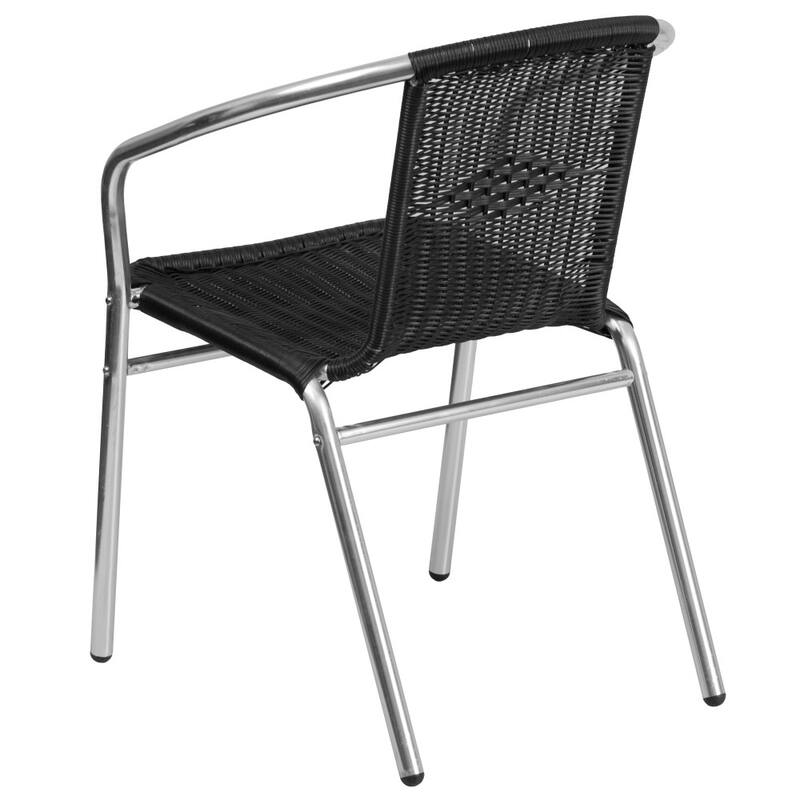 4 Pack Aluminum and Rattan Commercial Indoor-Outdoor Restaurant Stack Chair