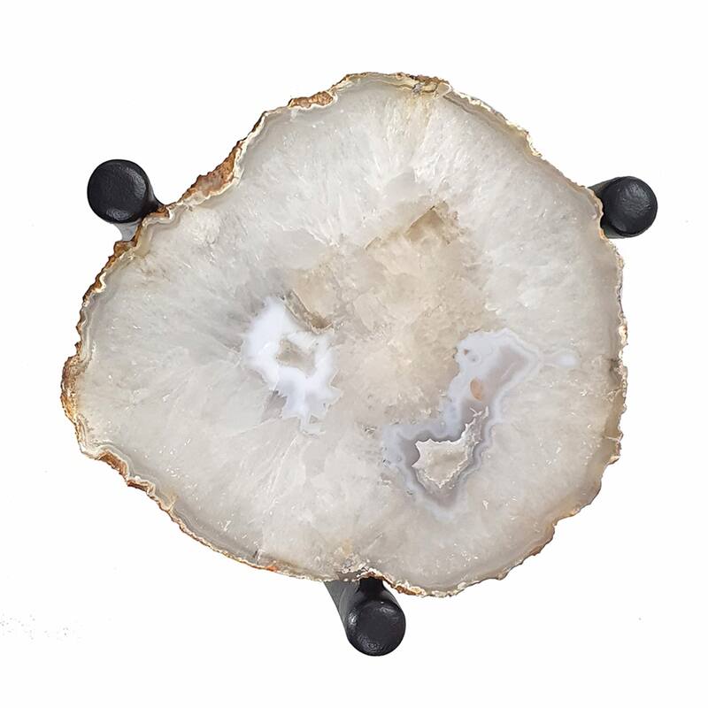 Agate Side Table with Metal Legs - 17.75" - Black and White
