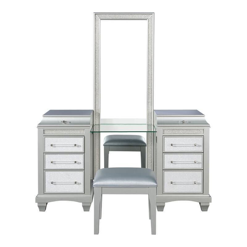 Furniture of America Gala Modern 2-Piece White Vanity Set with LED Light and Full-Length Mirror