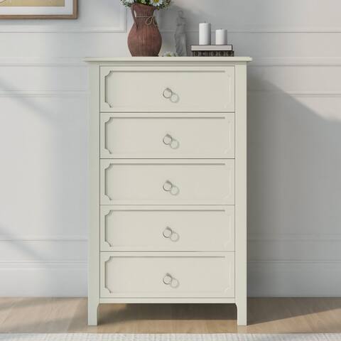 Wooden 5-drawer Chest Silver Metal Handles for Bedroom