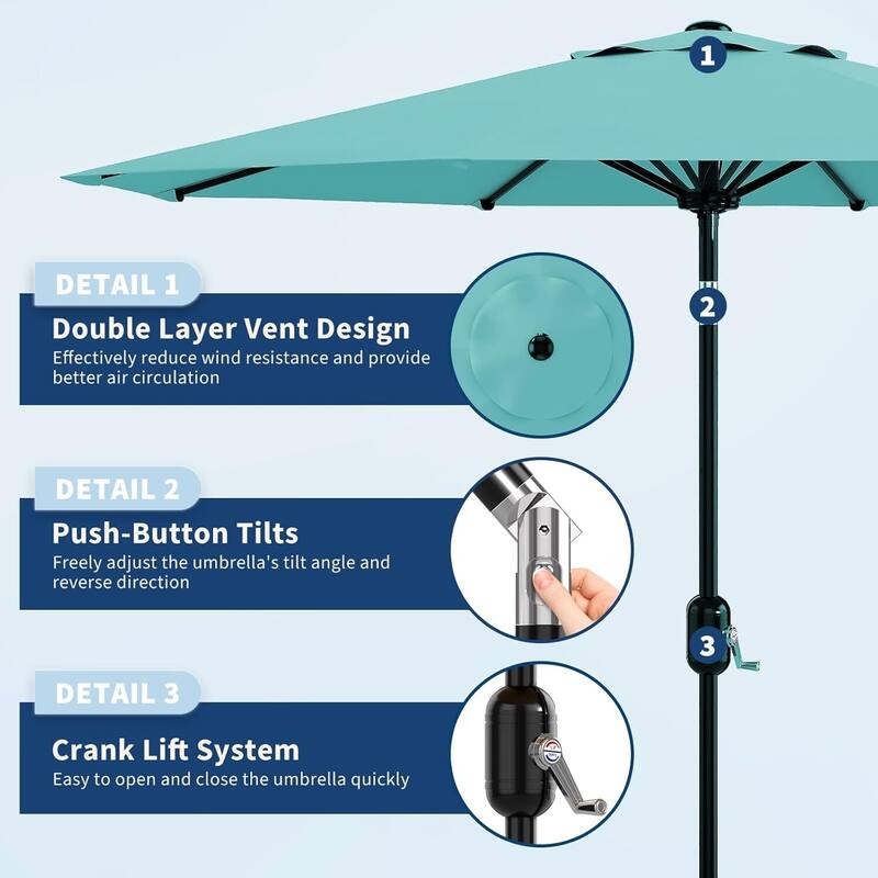 10 FT Outdoor Table Patio Umbrella, Waterproof UV Protection for Garden, Backyard, Poolside