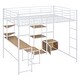 preview thumbnail 15 of 16, Full Size Metal Loft Bed with Desk and Stool, Wood Kids Bed Frame with Open Wardrobe, Shelves and Cabinet for Bedroom, Black