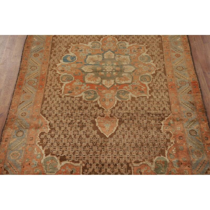 Brown Sarab Persian Vintage Area Rug Hand-Knotted Wool Carpet - 4'11"x 10'10"