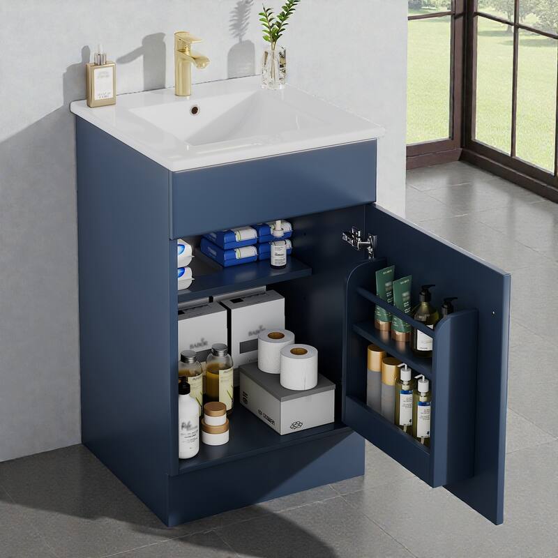 20 Inch Bathroom Vanity with Ceramic Sink, Freestanding Cabinet with Door Shelf and Adjustable Interior Shelf