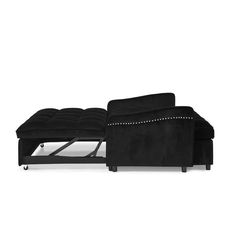 53" Foam Adjustable Loveseat Sofa Bed with Pull-Out Bed, USB/Type-C Charging, Copper Nail Trim, and Arm Storage Pockets