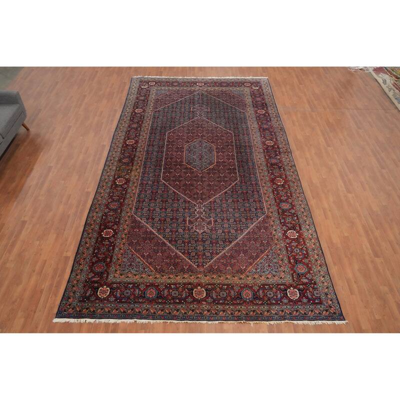 Hand Knotted Oriental 100% Wool Carpet Traditional Medallion Navy Blue & Blues Tabriz Area Rug - 16' 2'' X 9' 0''