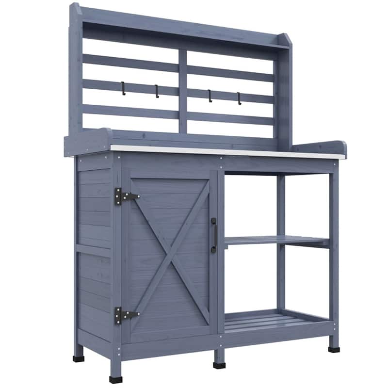 Wooden Garden Work Bench with Storage Shelves for Tools and Plants - 44" L × 18.5" W × 57.5" H
