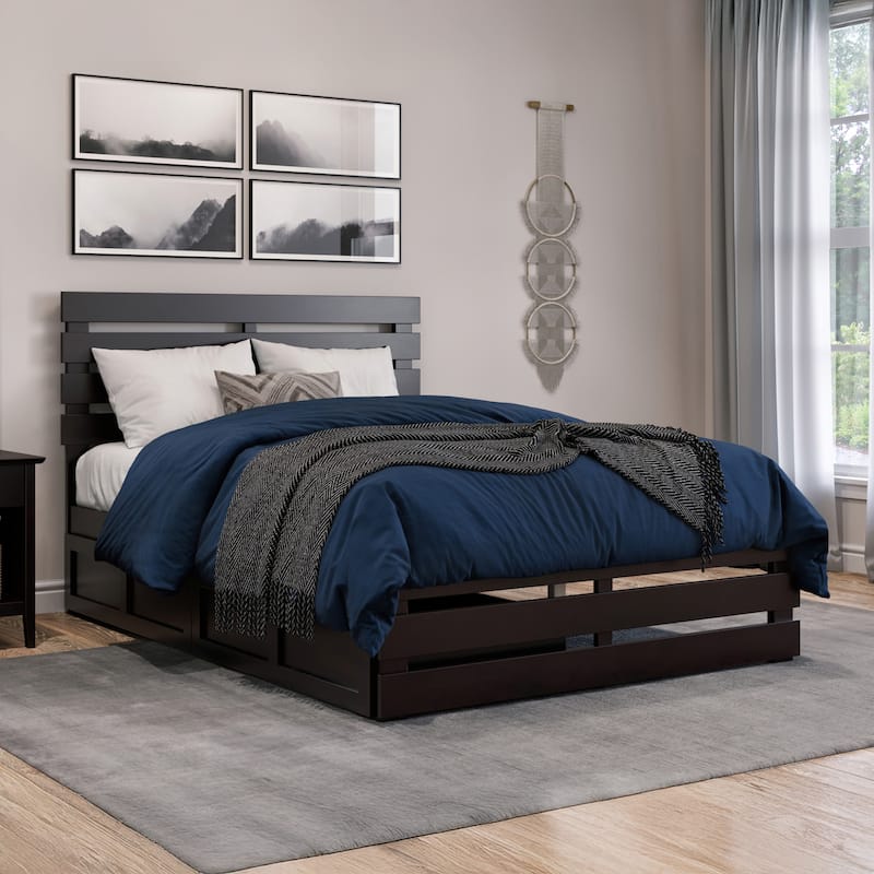 Oxford Full Platform Bed with Matching Footboard & 2 Storage Drawers in Espresso