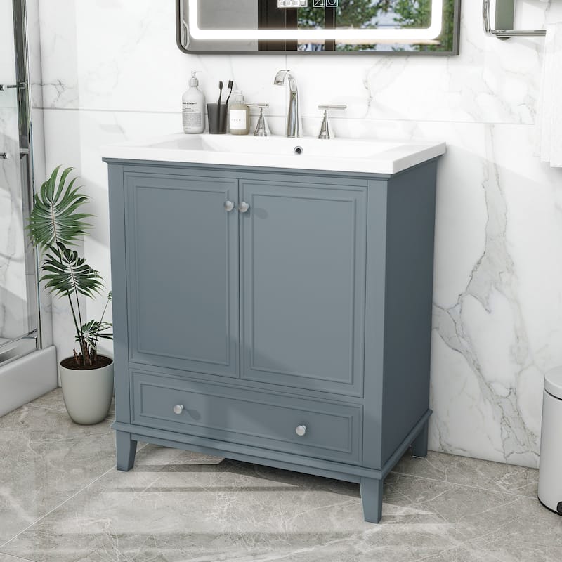 30" Bathroom Vanity with Sink Combo, Multi-functional Bathroom Cabinet with Doors and Drawer, Solid Frame and MDF Board