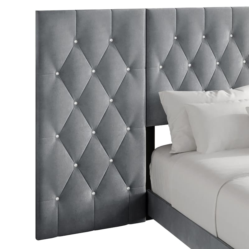 CraftPorch Luxurious Velvet Tufted Platform Bed with Wall Panels