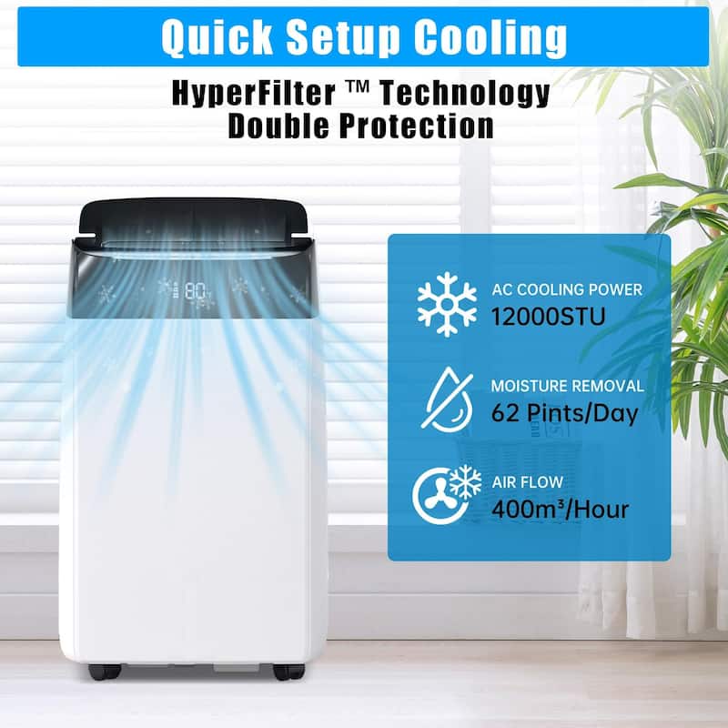 12000 BTU Portable AC Unit, 24H Timer, Remote Control
