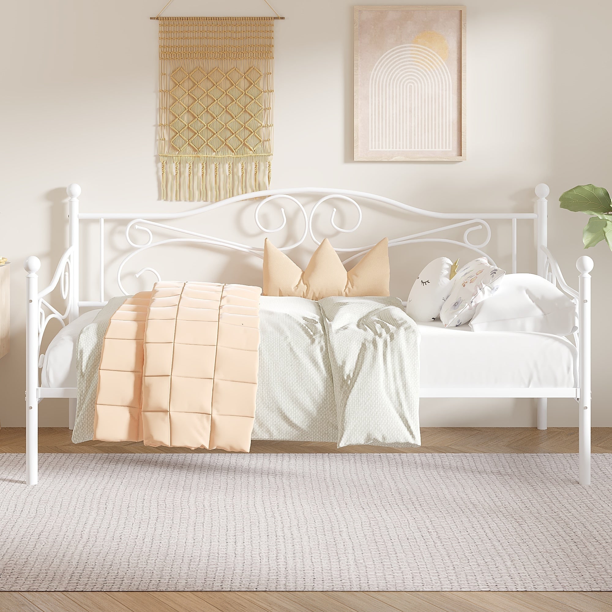 VECELO Scroll Design Metal Twin Size Daybed with Roman Column Legs 440 LBS Capacity Sofa Bed 440 lbs Capacity for Living Room