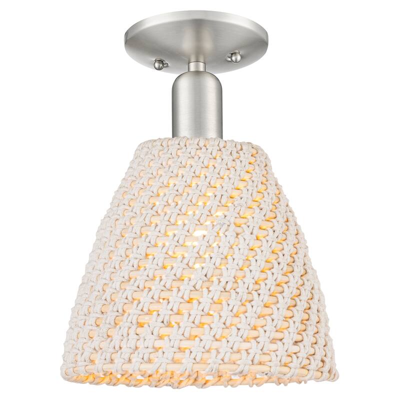 Innovations Lighting Downtown Urban - Natural Ballston Dome - 1 Light 9" Semi-Flush Mount Light - Natural Shade/Brushed Satin Nickel