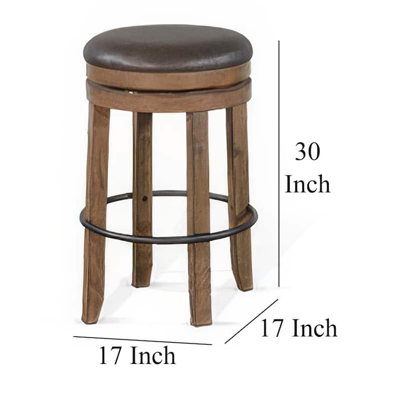 Yael Swivel Backless Barstool Set of 2, Gray Faux Leather, Brown Wood