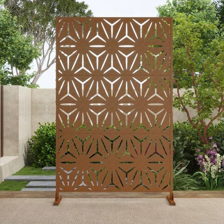 Outdoor Metal Privacy Screen Fence Panel Star Pattern - Brown