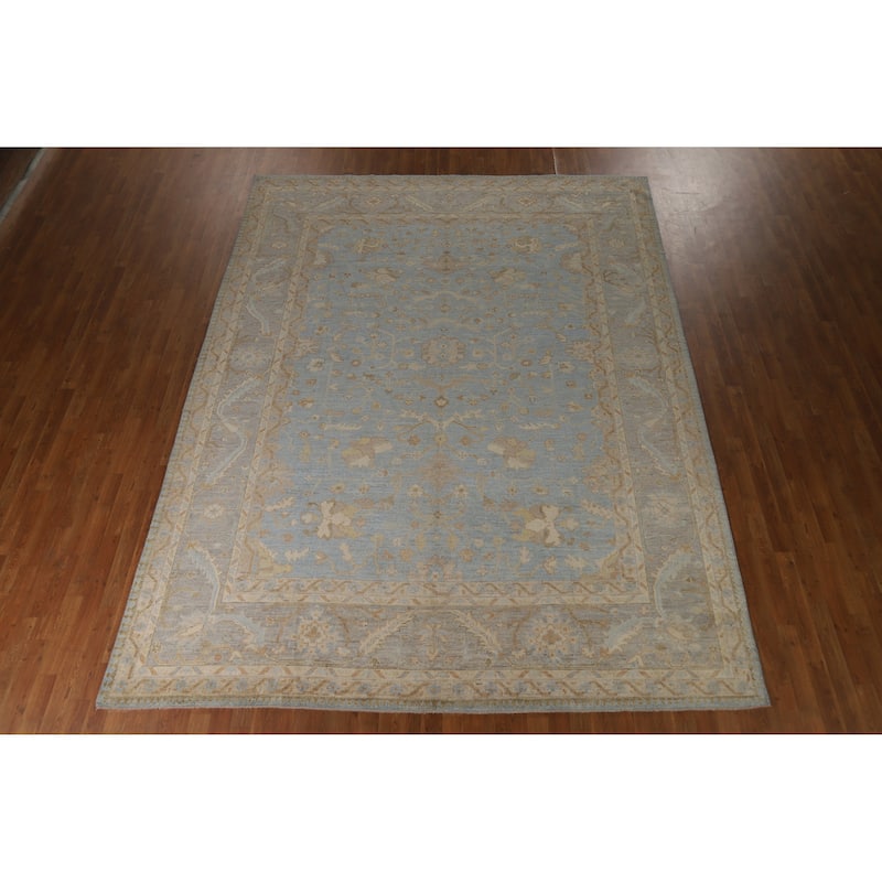 Hand Knotted Oriental 100% Wool Carpet Transitional All-Over Navy Blue & Blues Oushak Area Rug - 11' 11'' X 8' 11''