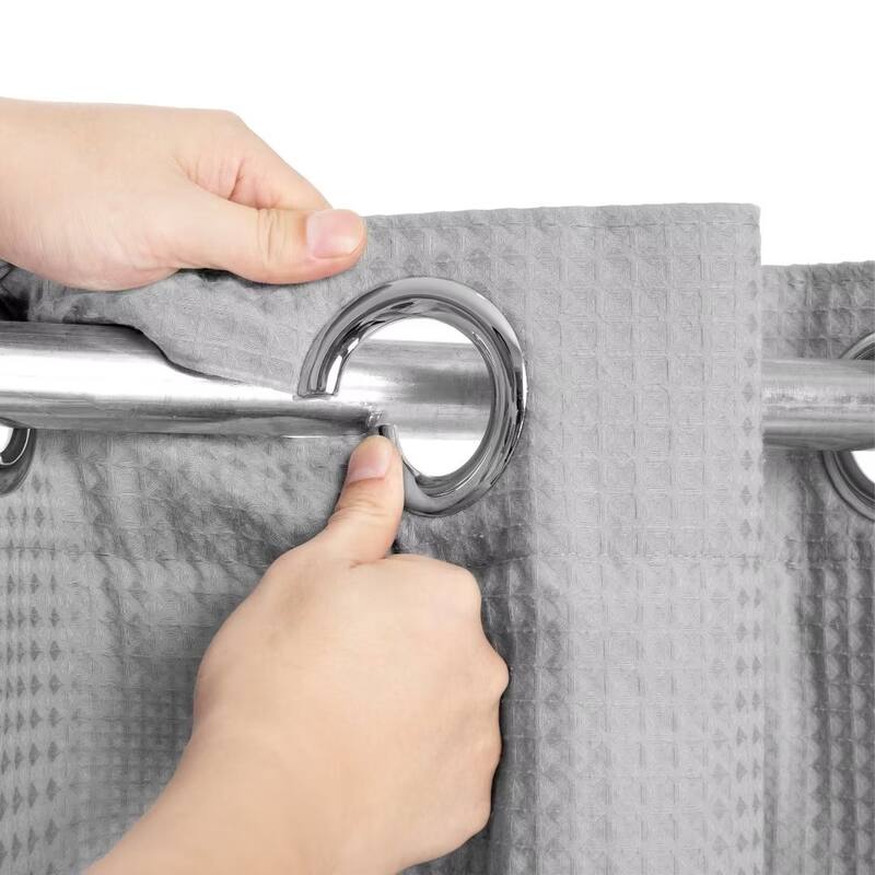 No Hook Cotton Blend Waffle Shower Curtain with Snap-in Liner