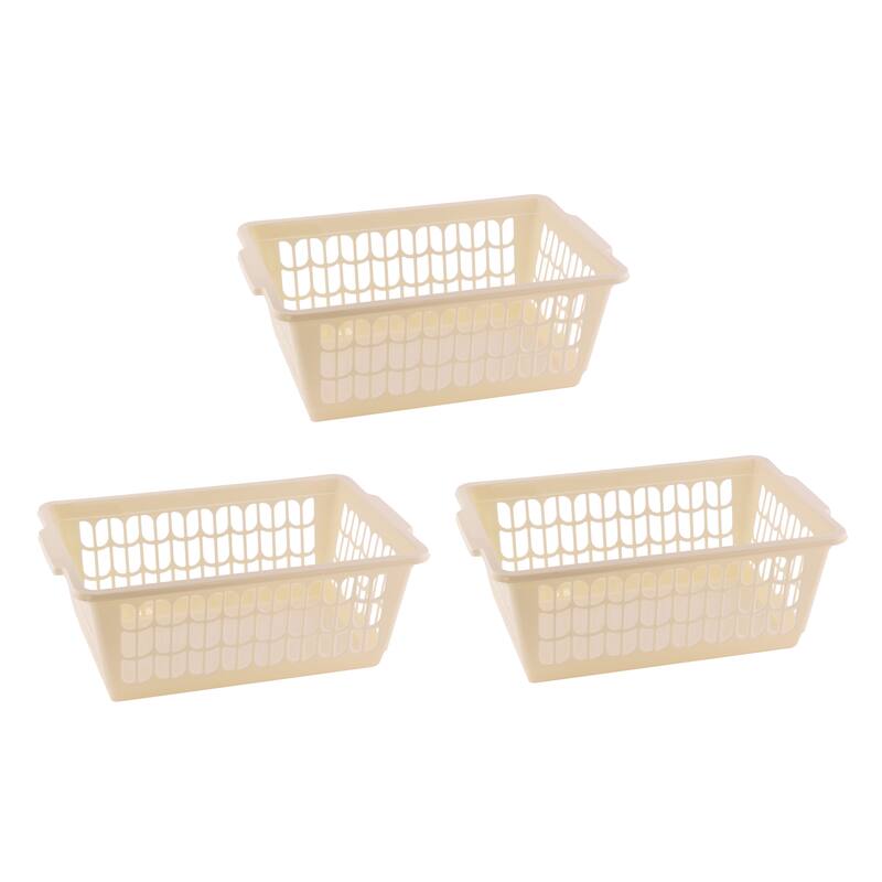 Small Plastic Storage Basket for Organizing Kitchen Pantry, Pack of 3 - beige