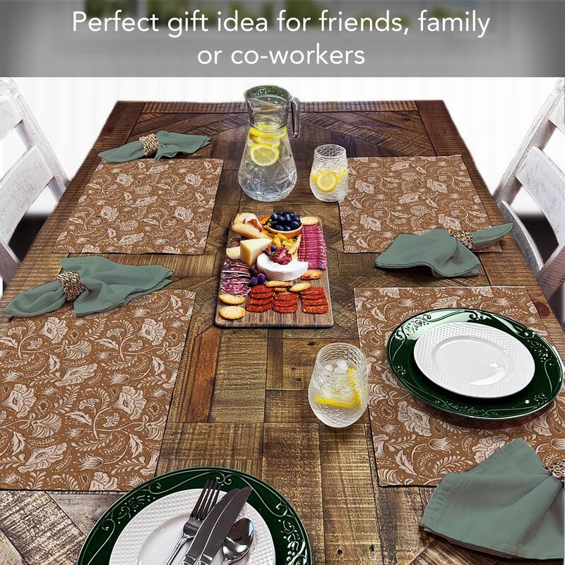 Mocha Farida Pattern 4-Pack Poly-Cotton Blend Placemats Manufactured in The USA Machine Washable Dryer Safe