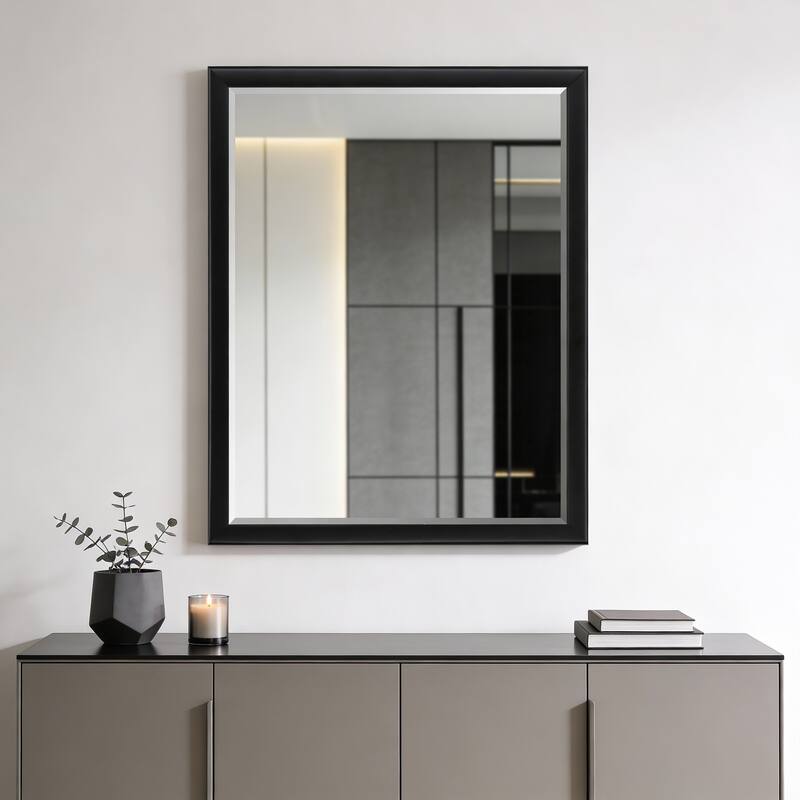 HomeRoots 50" Black Solid Wood Framed Accent Mirror - 38.00 in. x 50.00 in. x 3.00 in. - 38.00 in. x 50.00 in.  x 3.00 in.
