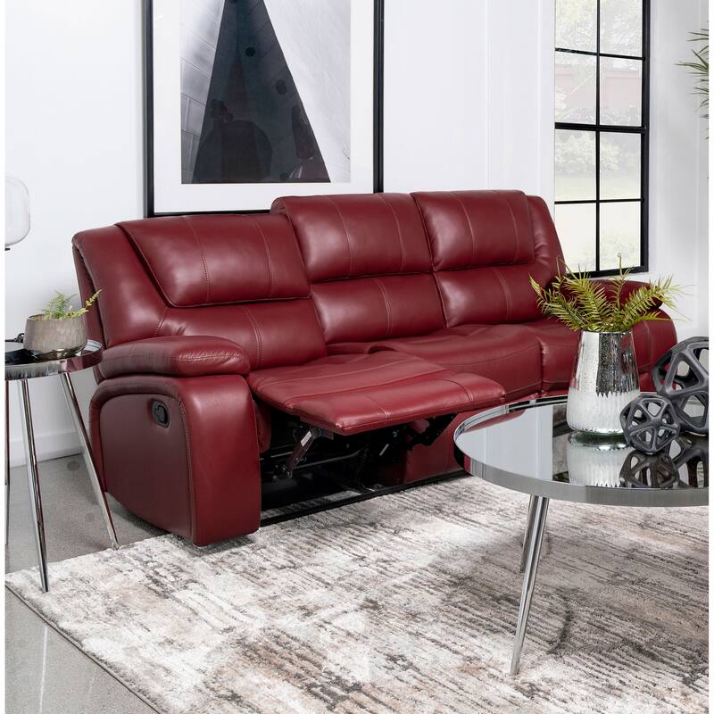Camila Transitional Leatherette Upholstered Motion Reclining Sofa