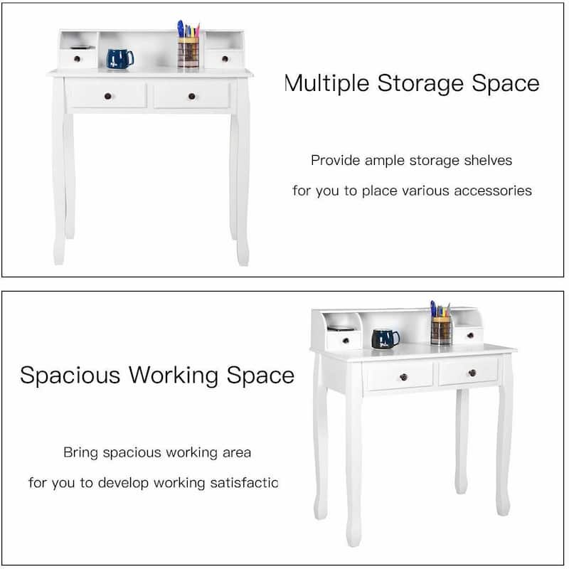 White Vanity Makeup Dressing Table with 4 Drawers - 31.5'' x 16'' x 37'' (L x W x H)