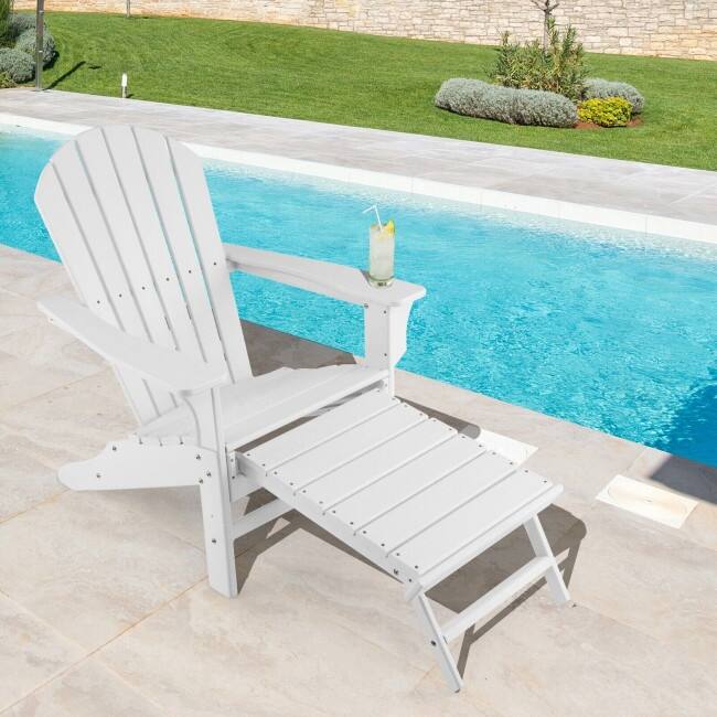 Patio HDPE Adirondack Chair with Retractable Ottoman - 29" x 53" x 37.5" (L x W x H)
