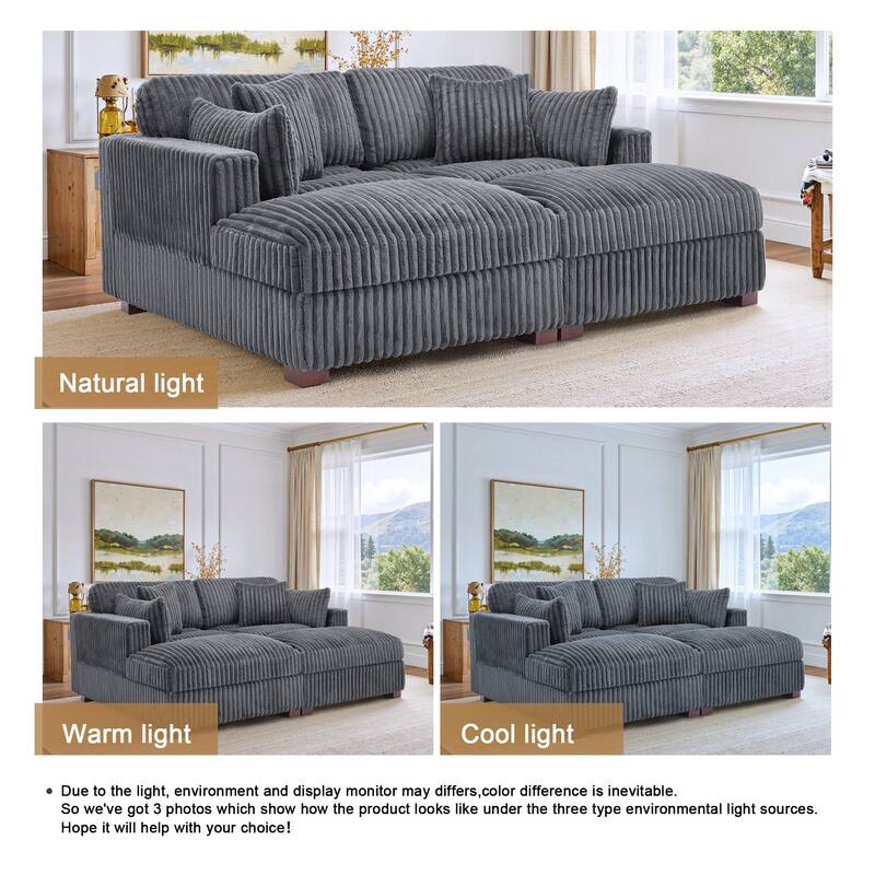 Modern Modular Flannel Fabric Upholstered Sectional Sofa with Square Arm