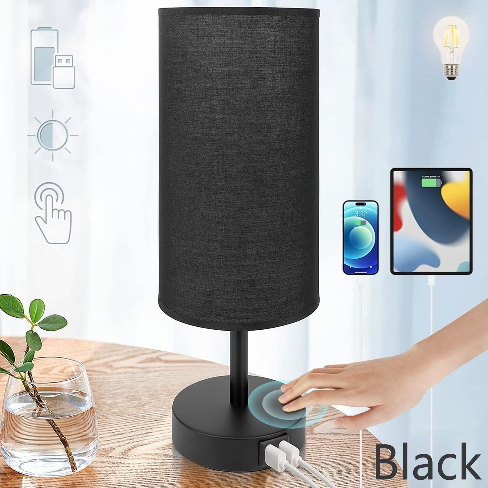 3 Way Dimmable Touch Control Nightstand Table Lamp - 14.9H x 5.5W