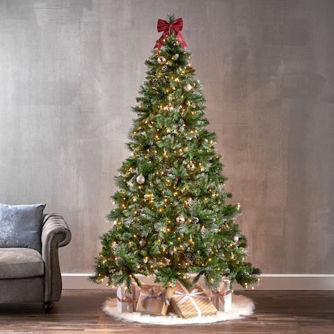 7.5-ft Spruce Pre-Lit or Unlit Artificial Christmas Tree with Glitter Branches Red Berries Pinecones by Christopher Knight Home