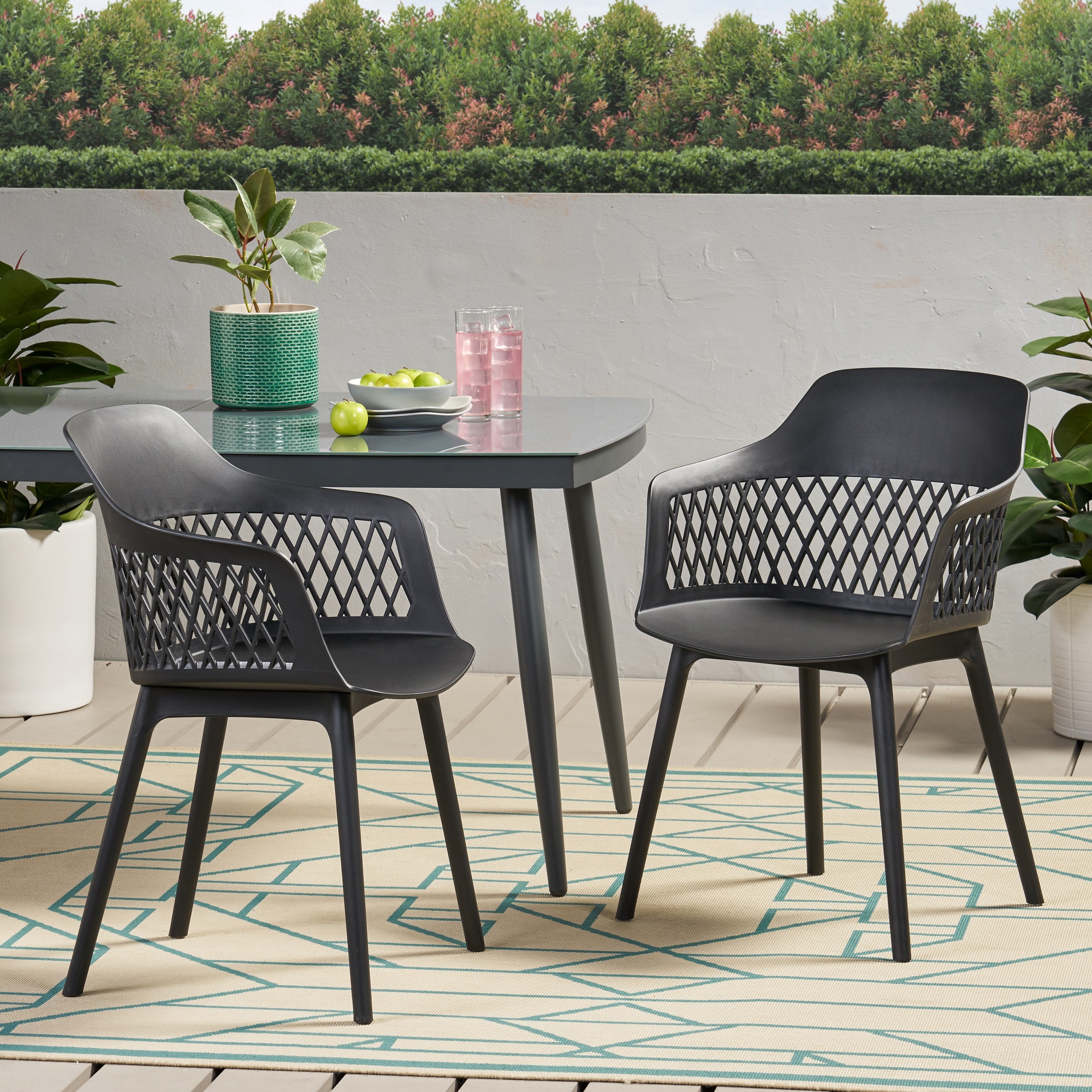 Christopher Knight Home - Dahlia Modern Set of 2 Outdoor Dining Chair with Ergonomic Curved Backrest and Armrests