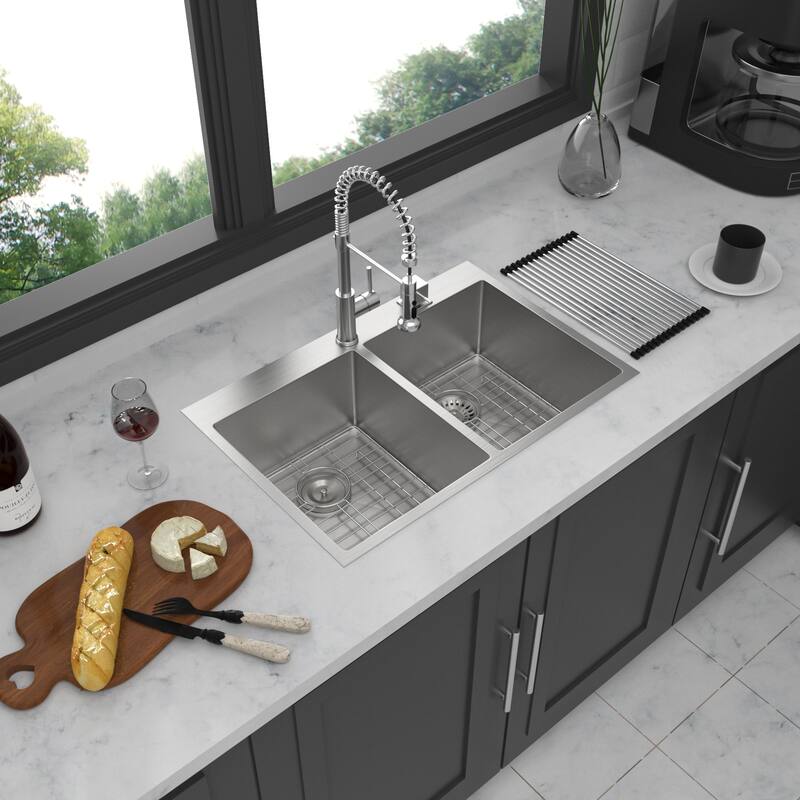 Double Bowl (50/50) Drop in Kitchen Sink 16 Gauge with Two 10" Deep Basin