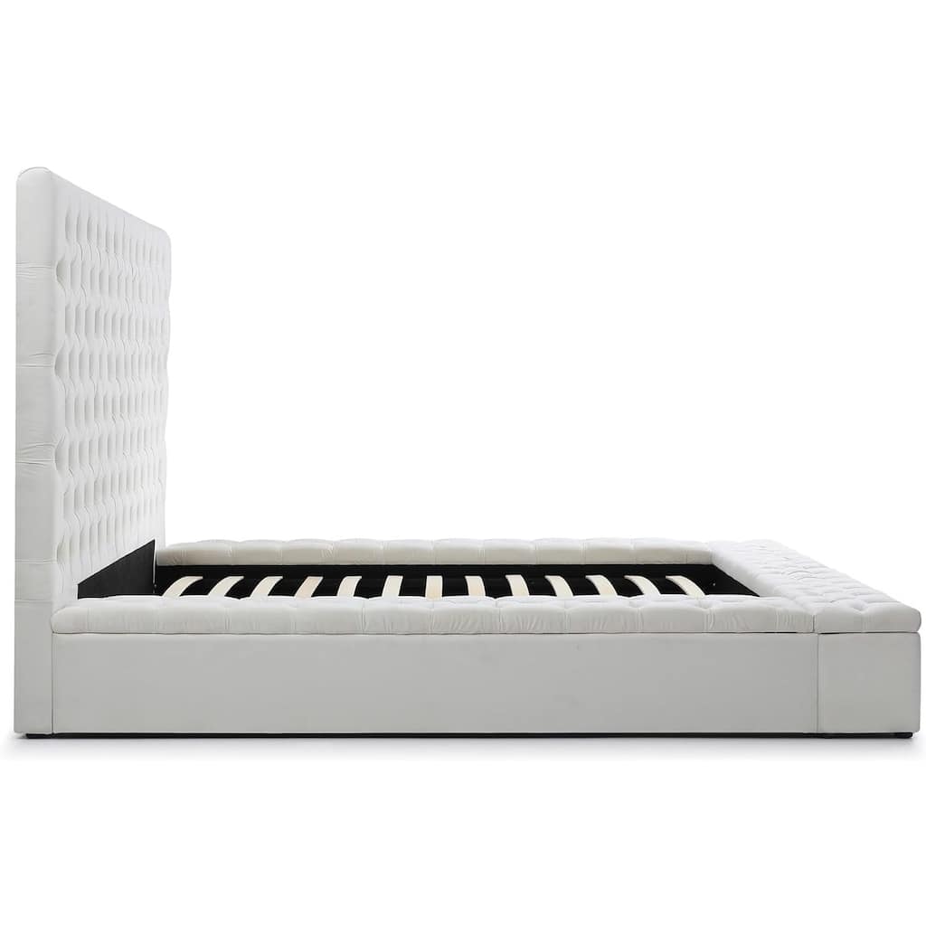 Cream Velvet Tufted Bed - Storage Platform Bed with Headboard - Wood Frame - 96"x75"