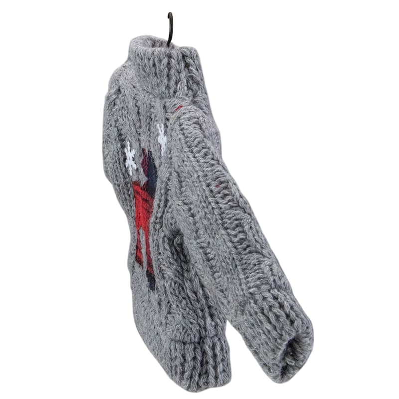 9" Gray Ugly Sweater with Plaid Moose Christmas Ornament