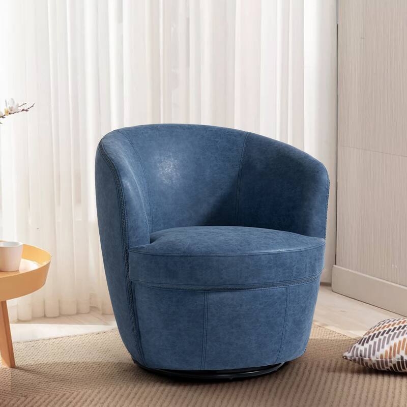 32" Wide PU Leather Swivel Barrel Chair with Metal Base