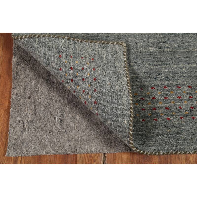 Striped Gabbeh Oriental Runner Rug Hand-Knotted Grey Wool Carpet - 2'3"x 9'7"