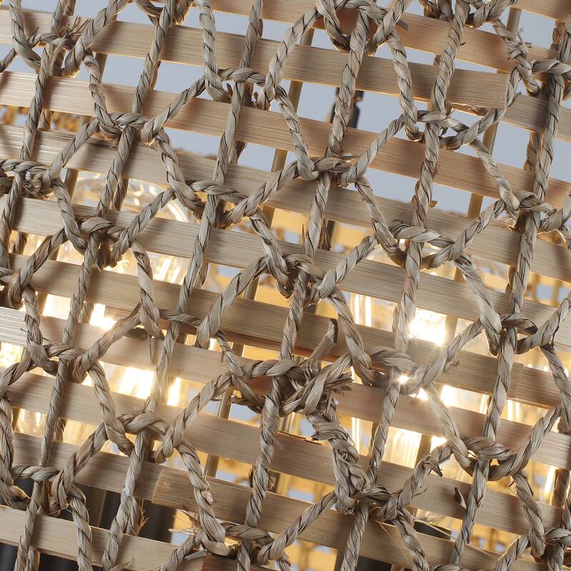 6-Light Boho Handwoven Rattan with Candle Chandelier