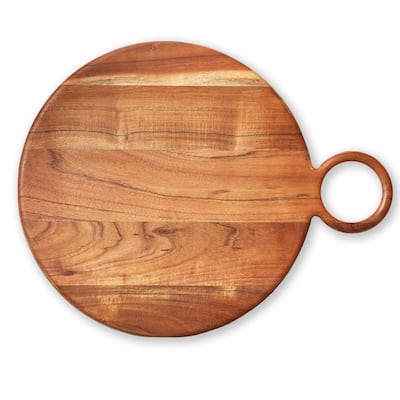 Natural Wood Loop Round Serving Tray - Everyday Use, Hand Wash Only, 18.25 x 14.25 x 0.5 Inches