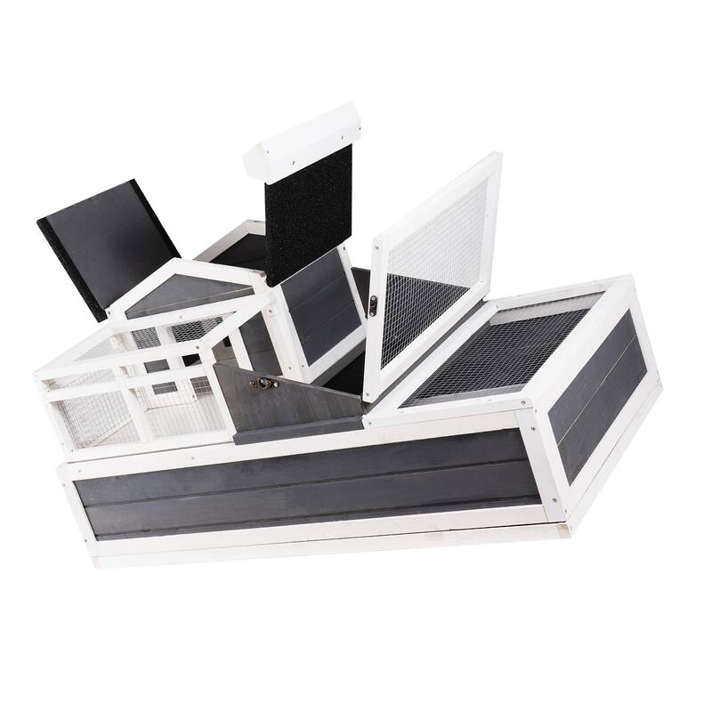 Wooden Tortoise House Habitat - 3-Room Indoor/Outdoor Shelter, 44x25.6x24in