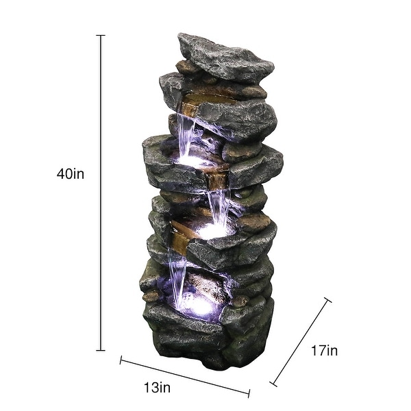 Outdoor LED 4-tier Stacked Rock Water Fountain