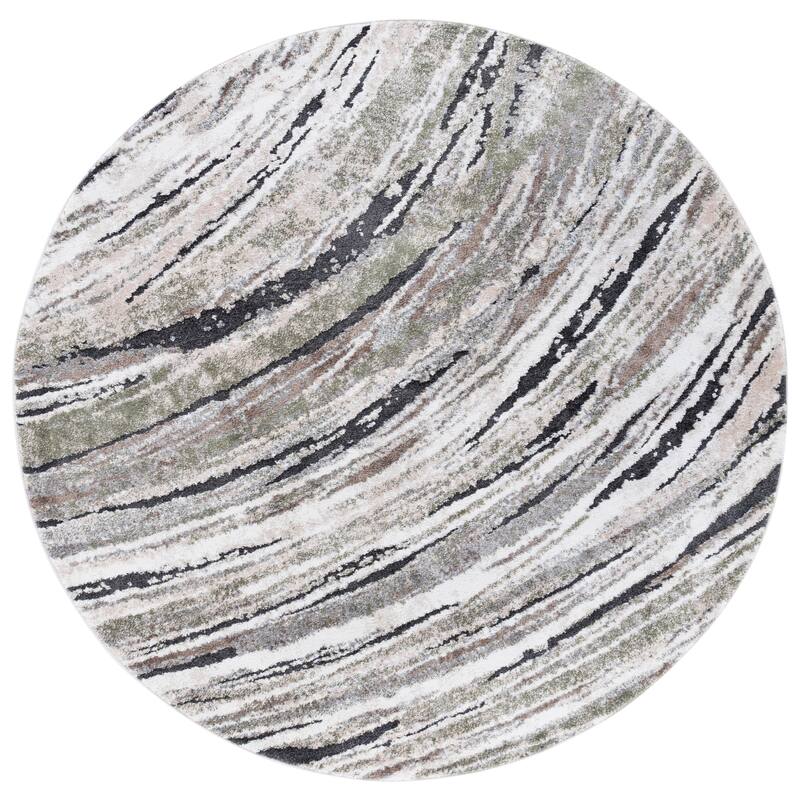 SAFAVIEH Opal Bevin Modern Contemporary Abstract Rug - 6'7" Round - 6'7" Round - Green/Grey Ivory