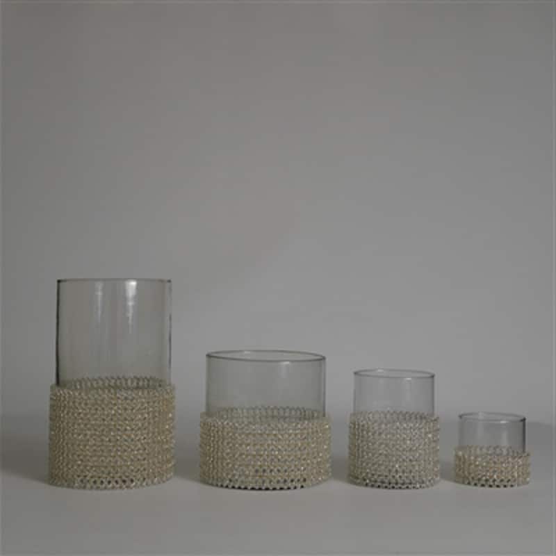 Textured Glass Votive Candle Holder - 5" - Clear and Gold